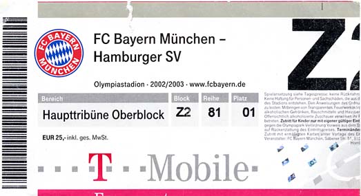 Eintrittskarte Bayern:HSV