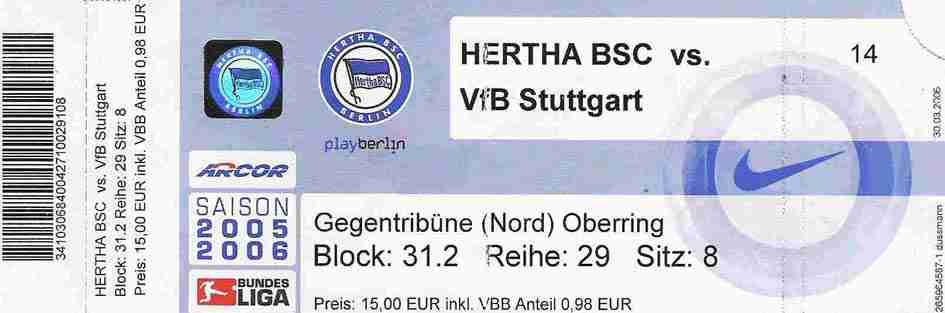 Karte Hertha BSC:VfB Stuttgart