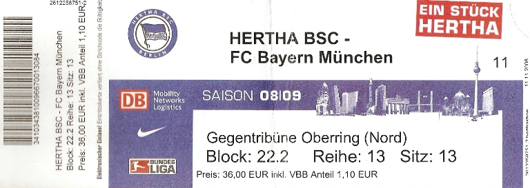 Karte Hertha BSC Bayern Mnchen
