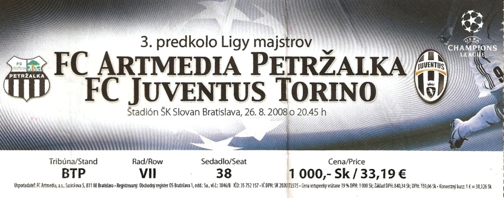 Karte Karte Artmedia Peterzalka Juventus Turin